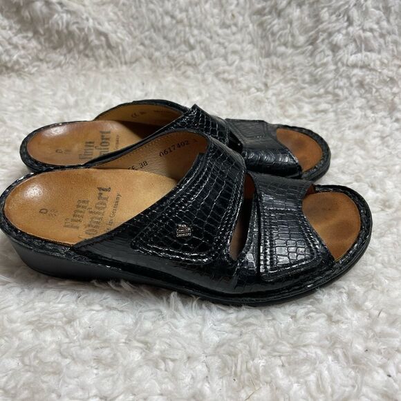 Finn Comfort Germa Black Jamaika Jamaica Croc prints wedge Sandals  EURSize 38 - Picture 1 of 8